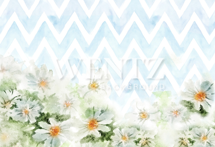 Fabric Photography Background Chevron with Flowers / Backdrop 1483