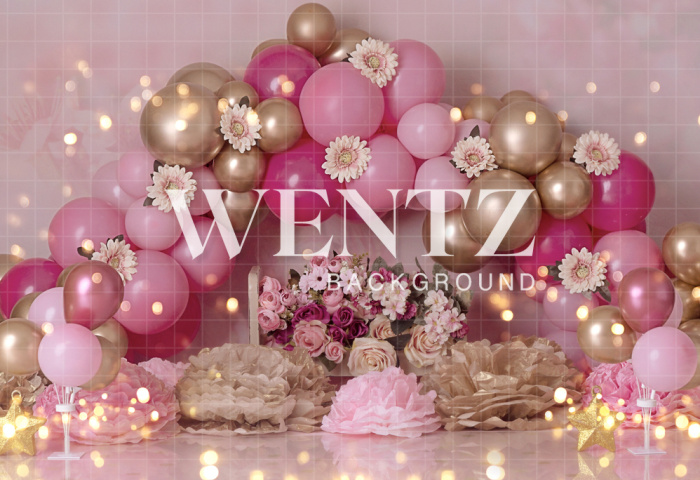 Fabric Photography Background Scenarios Color Pink and Golden Balloon / Backdrop 1851