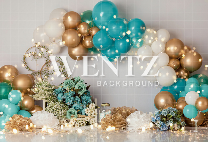 Fabric Photography Background Scenarios Green and Golden Balloon / Backdrop 1852