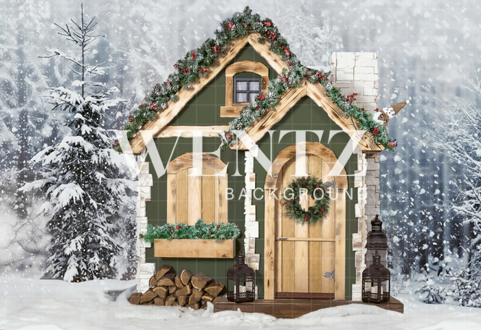 Fabric Photography Background Christmas House / Backdrop 1936