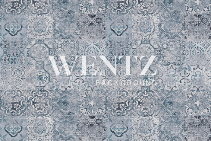 Fabric Photography Background Vintage Blue Tile / Backdrop 2056