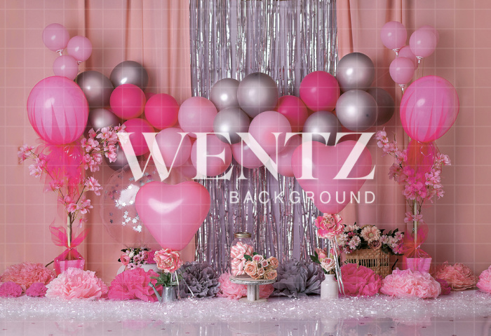 Fabric Photography Background Scenarios Pink and Silver Balloon / Backdrop 2076