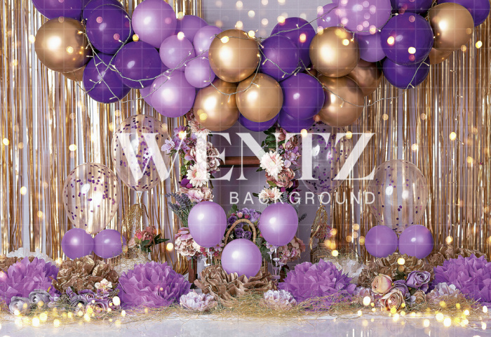 Fabric Photography Background Scenarios Purple and Gold Balloon / Backdrop 2077