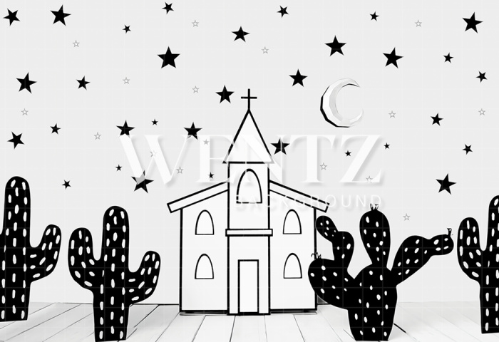 Fabric Photography Background Church and Cactus / Backdrop 2104