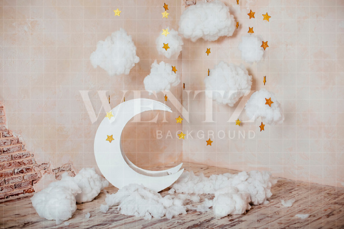 Fabric Photography Background Moon Stars and Clouds / Backdrop 2123