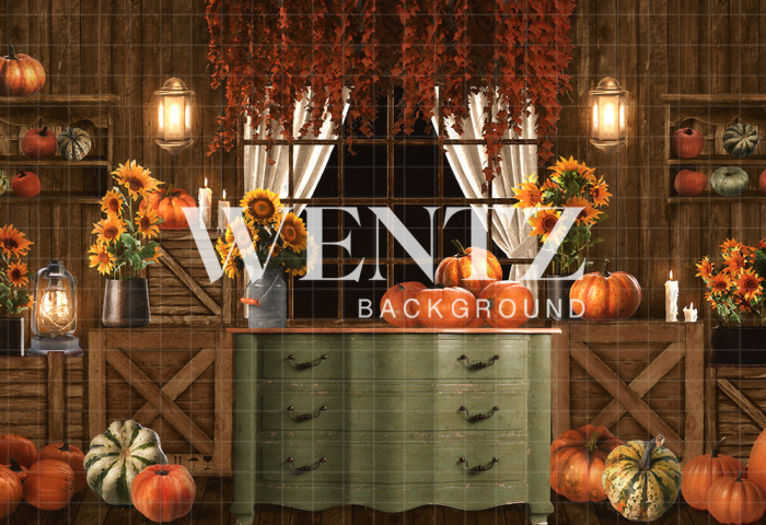 Fabric Photography Background Fall Set With Pumpkins / Backdrop 2362