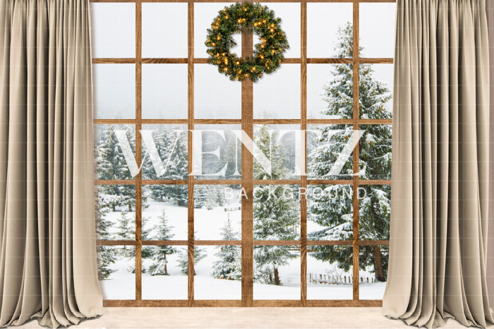 Fabric Photography Background Christmas Room with Door / Backdrop 2461