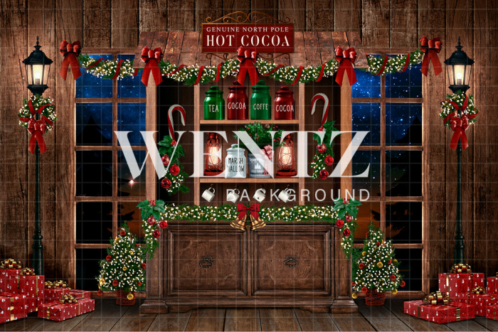 Fabric Photography Background Christmas Hot Cocoa Corner / Backdrop 2486