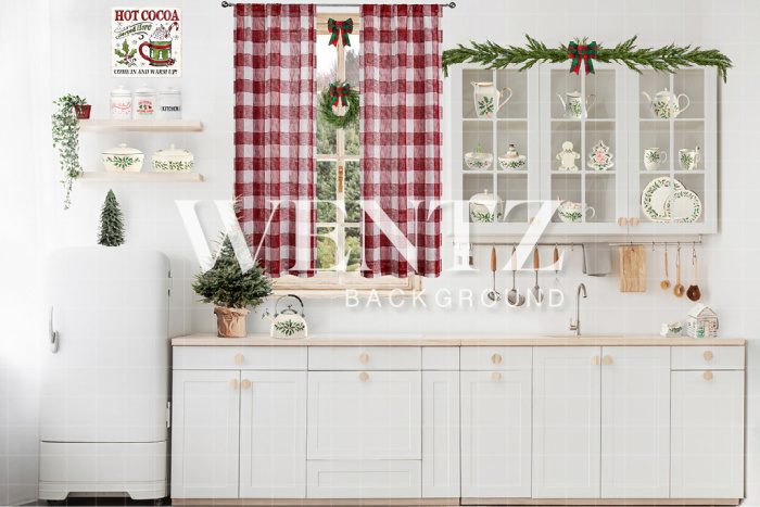 Fabric Photography Background Christmas Kitchen / Backdrop 2495