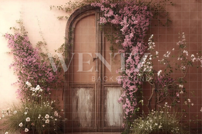 Fabric Photography Background Set Door and Flowers / Backdrop 2814