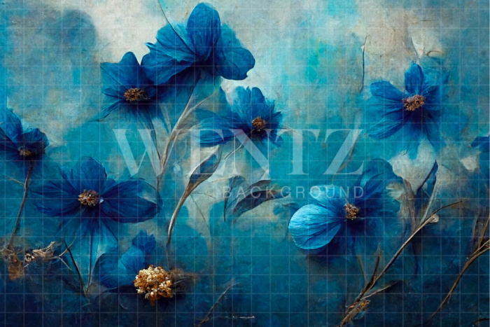 Fabric Photography Background Blue Floral / Backdrop 2911