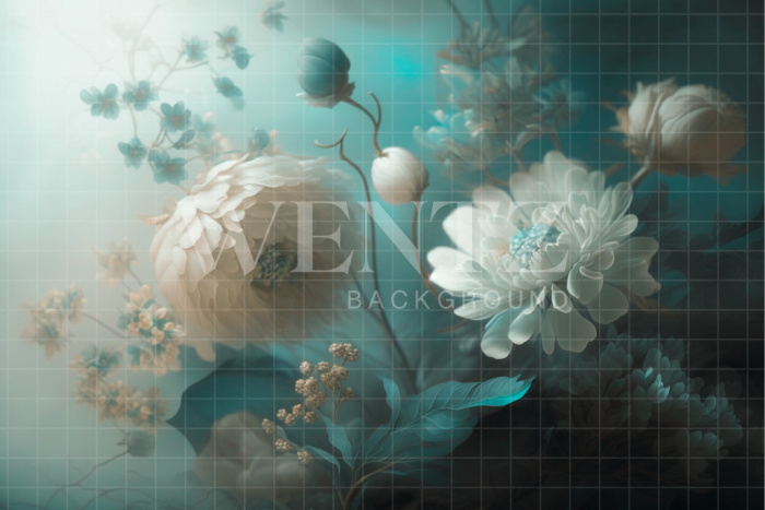 Fabric Photography Background Blue Floral / Backdrop 2912