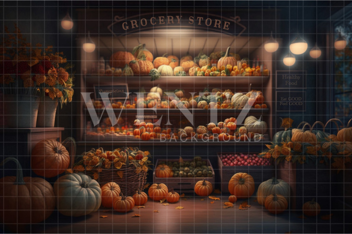 Fabric Photography Background Fall Grocery Store / Backdrop 2920