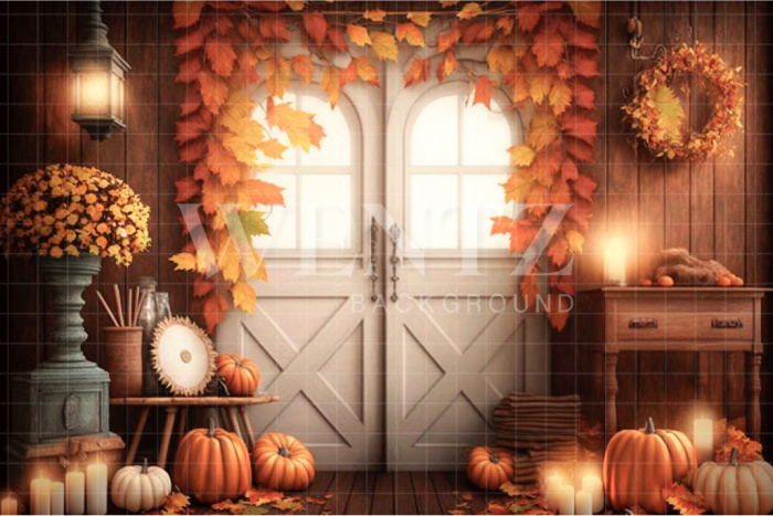 Fabric Photography Background Fall Scenery with Door / Backdrop 2925