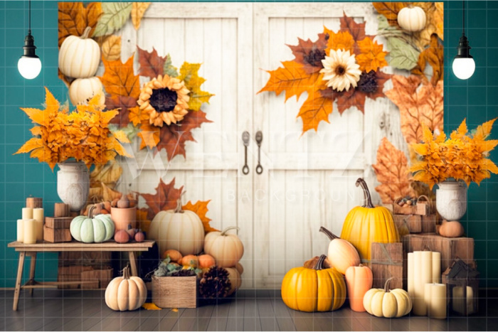 Fabric Photography Background Fall Scenery with Door / Backdrop 2928