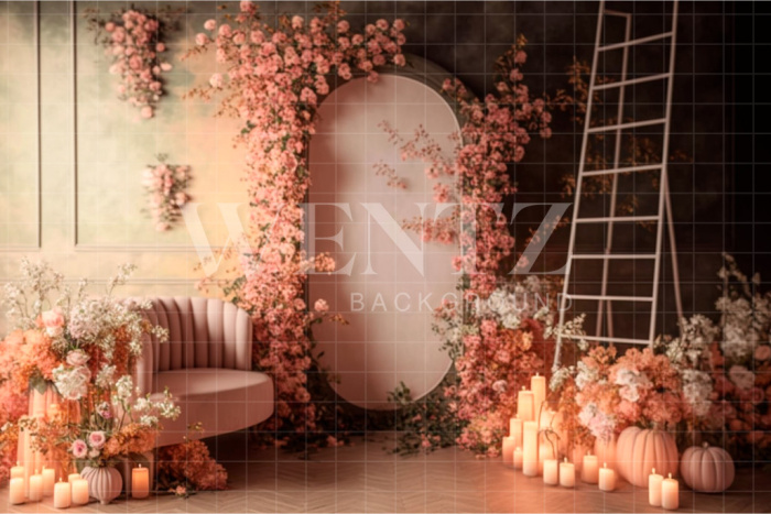 Fabric Photography Background Fall Scenery with Flowers / Backdrop 2937