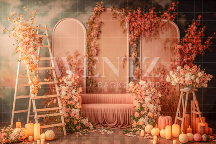 Fabric Photography Background Fall Scenery with Flowers / Backdrop 2939