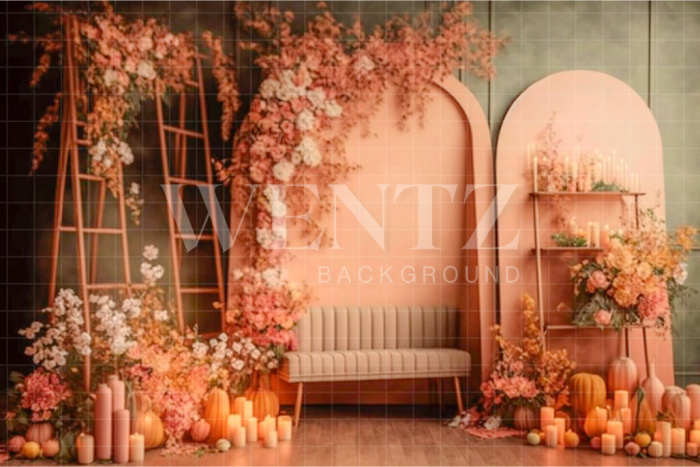 Fabric Photography Background Fall Scenery with Flowers / Backdrop 2940