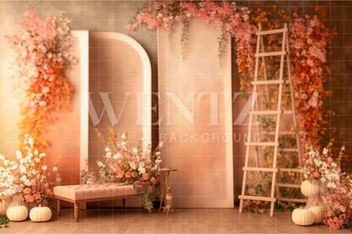 Fabric Photography Background Fall Scenery with Flowers / Backdrop 2941