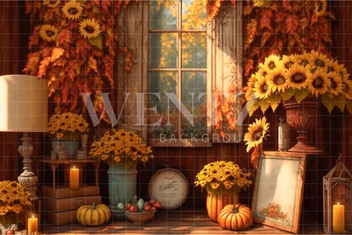 Fabric Photography Background Room with Sunflowers / Backdrop 2942