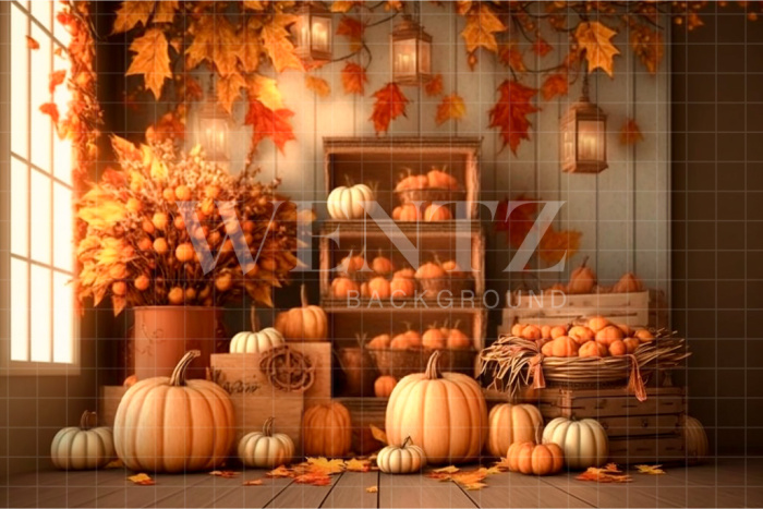 Fabric Photography Background Fall Scenery with Pumpkins / Backdrop 2944