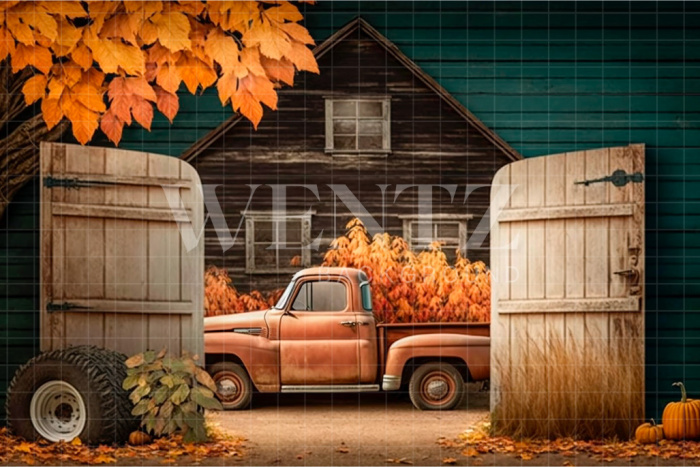 Fabric Photography Background Fall Farm with Car / Backdrop 2945