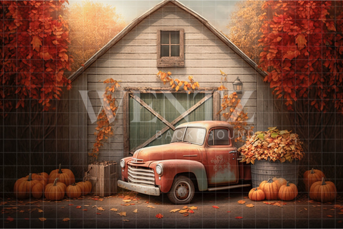 Fabric Photography Background Barn and Car / Backdrop 2946