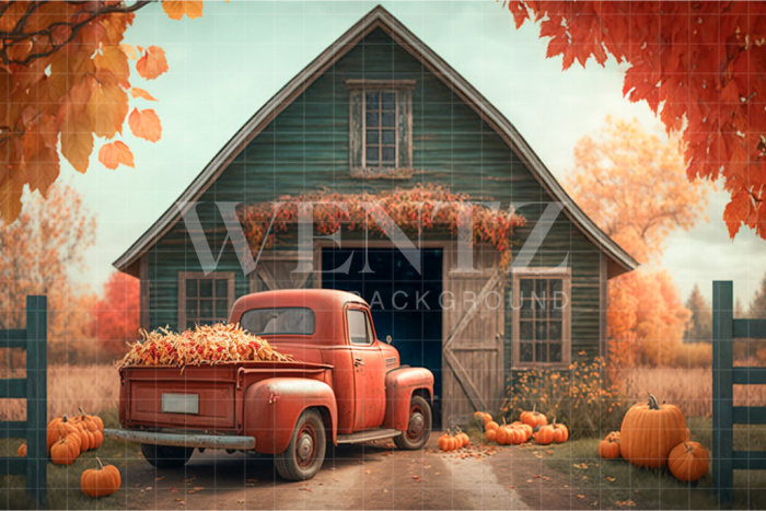 Fabric Photography Background Barn and Car / Backdrop 2947