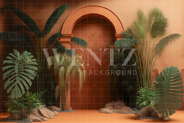 Fabric Photography Background Nature Terracotta Scenery with Plants / Backdrop 2955