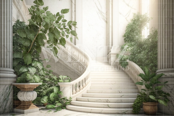 Fabric Photography Background Nature White Scenery with Staircase and Plants / Backdrop 2967