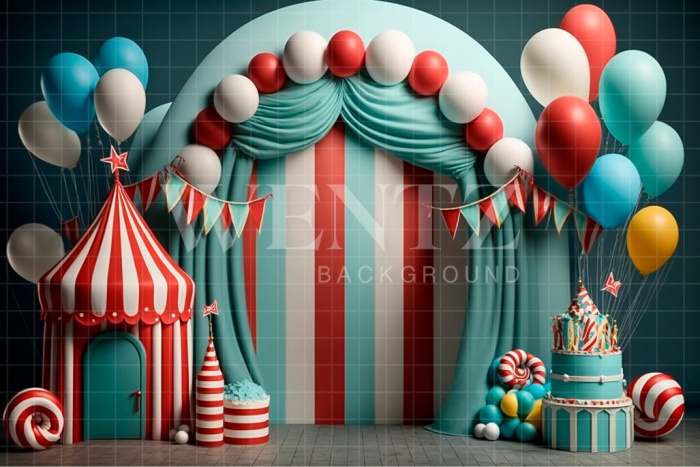 Fabric Photography Background Circus with Balloons / Backdrop 2987