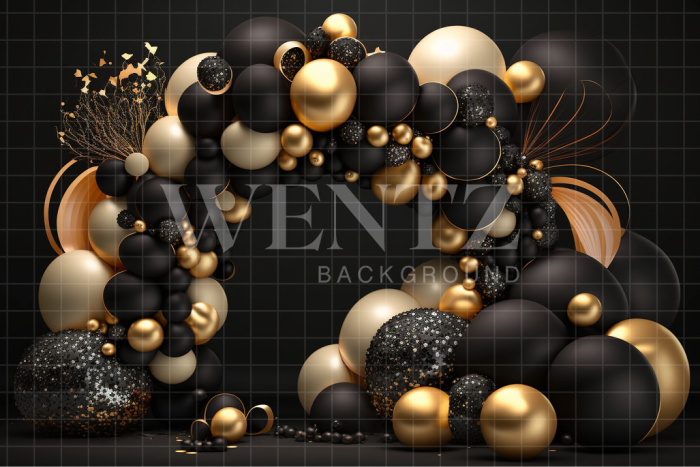 Fabric Photography Background Cake Smash Black and Gold / Backdrop 3043