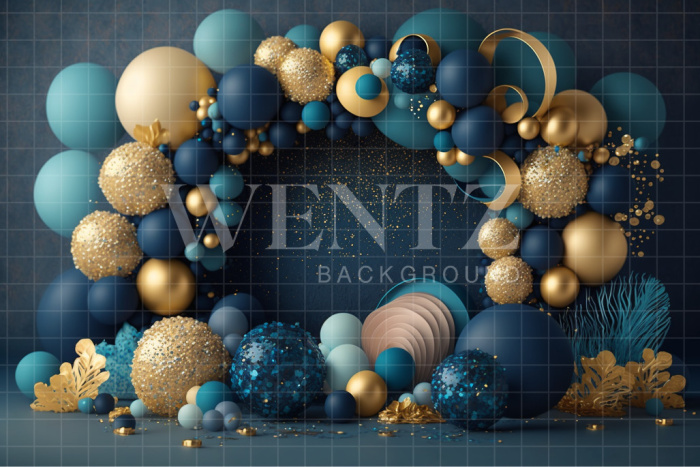 Fabric Photography Background Cake Smash Blue and Gold / Backdrop 3045