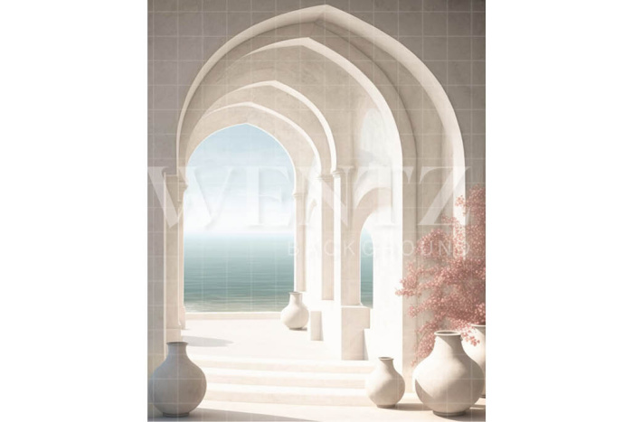 Fabric Photography Background Nature Arch Overlooking Sea / Backdrop 3064