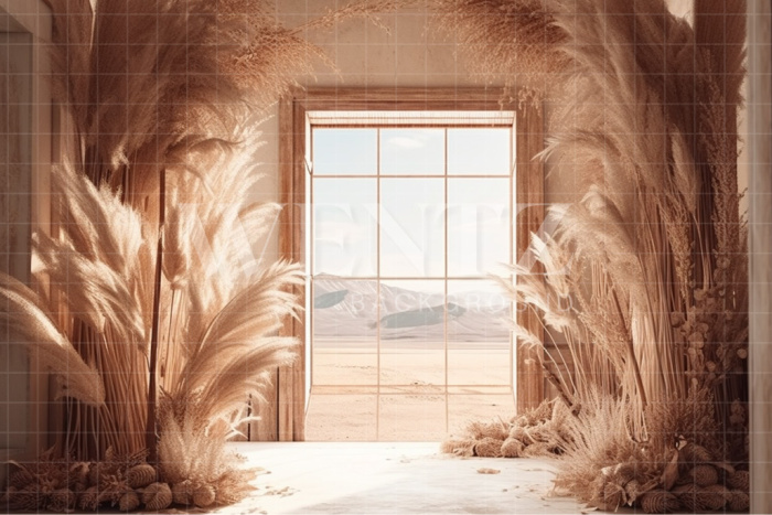 Fabric Photography Background Boho Scenery with Pampas Grass / Backdrop 3067