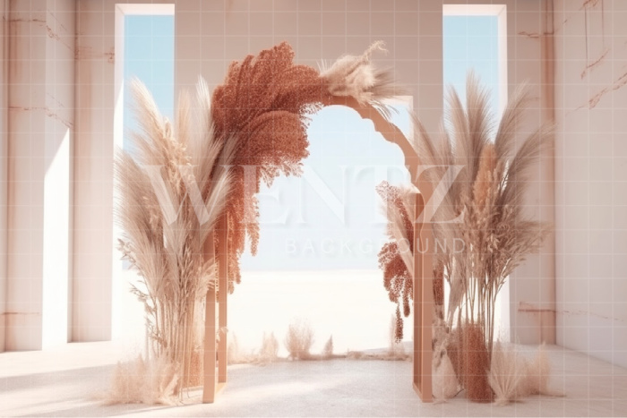 Fabric Photography Background Boho Scenery with Arch and Pampas Grass / Backdrop 3072