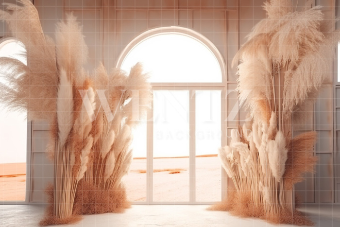 Fabric Photography Background Boho Scenery with Arch and Pampas Grass / Backdrop 3074