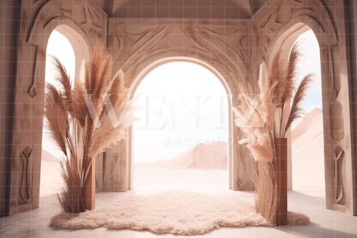 Fabric Photography Background Boho Scenery with Pampas Grass / Backdrop 3075