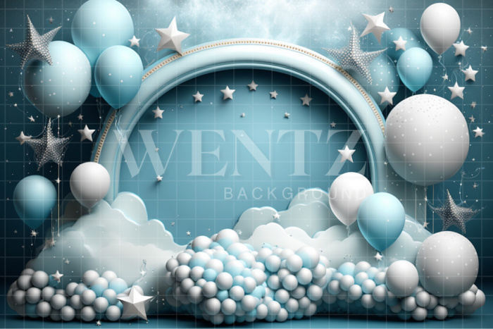 Fabric Photography Background Cake Smash Blue with Stars / Backdrop 3095