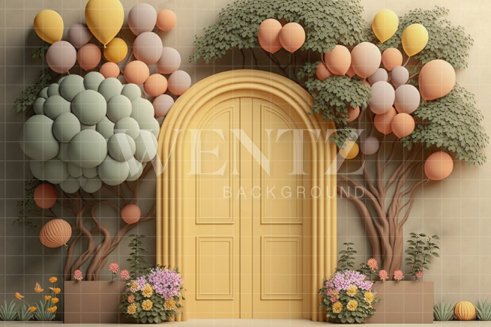 Fabric Photography Background Cake Smash Door with Flowers / Backdrop 3115