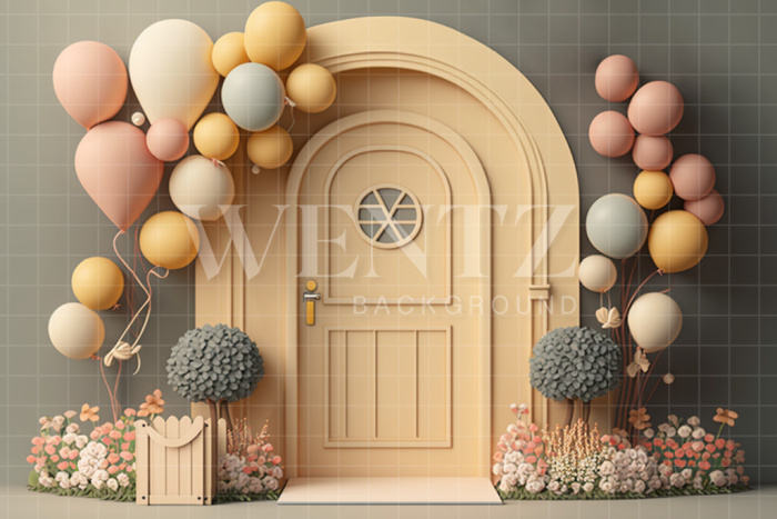 Fabric Photography Background Cake Smash Door with Flowers / Backdrop 3116