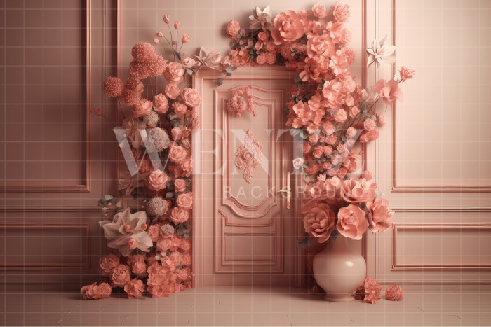 Fabric Photography Background Door with Flowers / Backdrop 3160