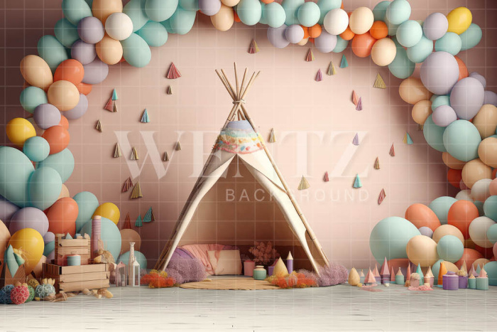 Fabric Photography Background Set with Tent and Balloons / Backdrop 3185