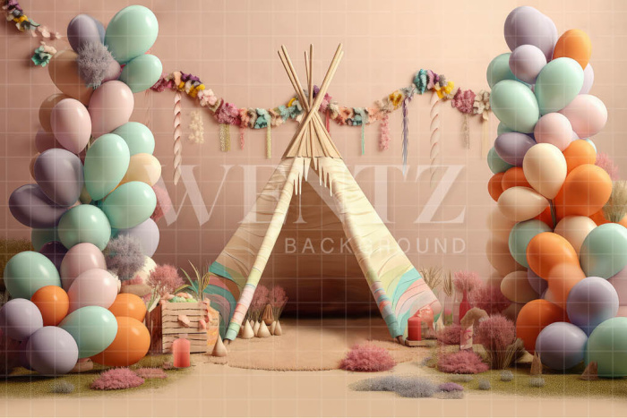 Fabric Photography Background Set with Tent and Balloons / Backdrop 3186