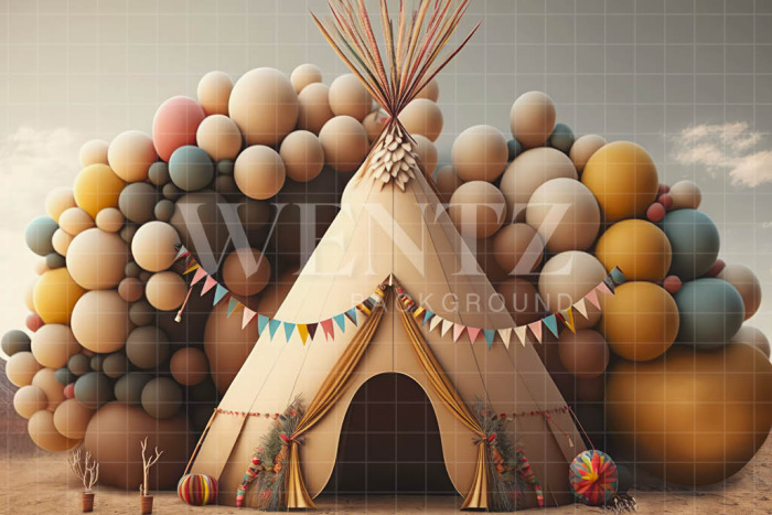 Fabric Photography Background Set with Tent and Balloons / Backdrop 3188