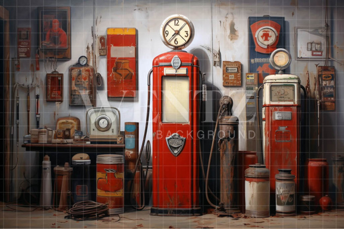 Fabric Photography Background Gas Station / Backdrop 3423