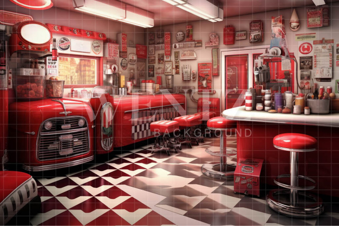 Fabric Photography Background Vintage Diner / Backdrop 3427