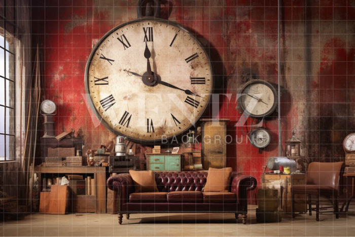 Fabric Photography Background Room with Clocks / Backdrop 3428