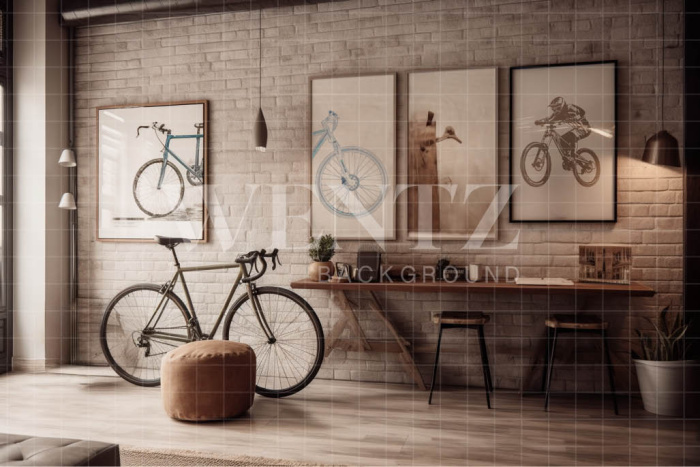 Fabric Photography Background Living Room with Bike / Backdrop 3447