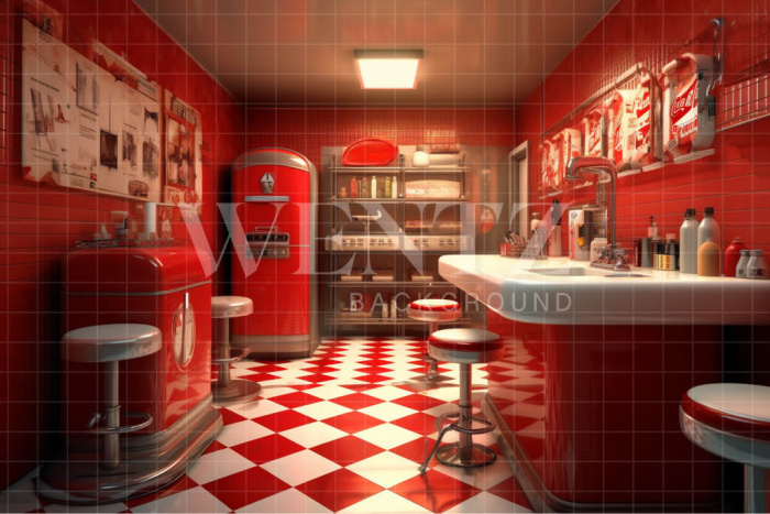 Fabric Photography Background Vintage Diner / Backdrop 3448